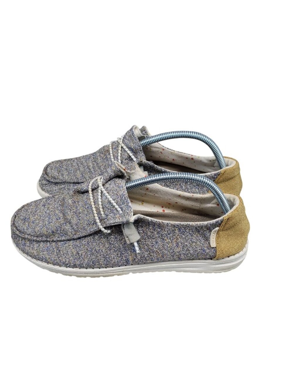 Hey Dude Shoes Womens Size 10 Blue Mustard Mix Canvas Comfort Slip On *Read*